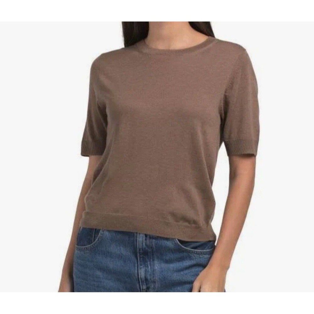 Jason wu Short Sleeve Cashmere Wool Sweater Light Tee Shirt Top Tan Camel XS NWT